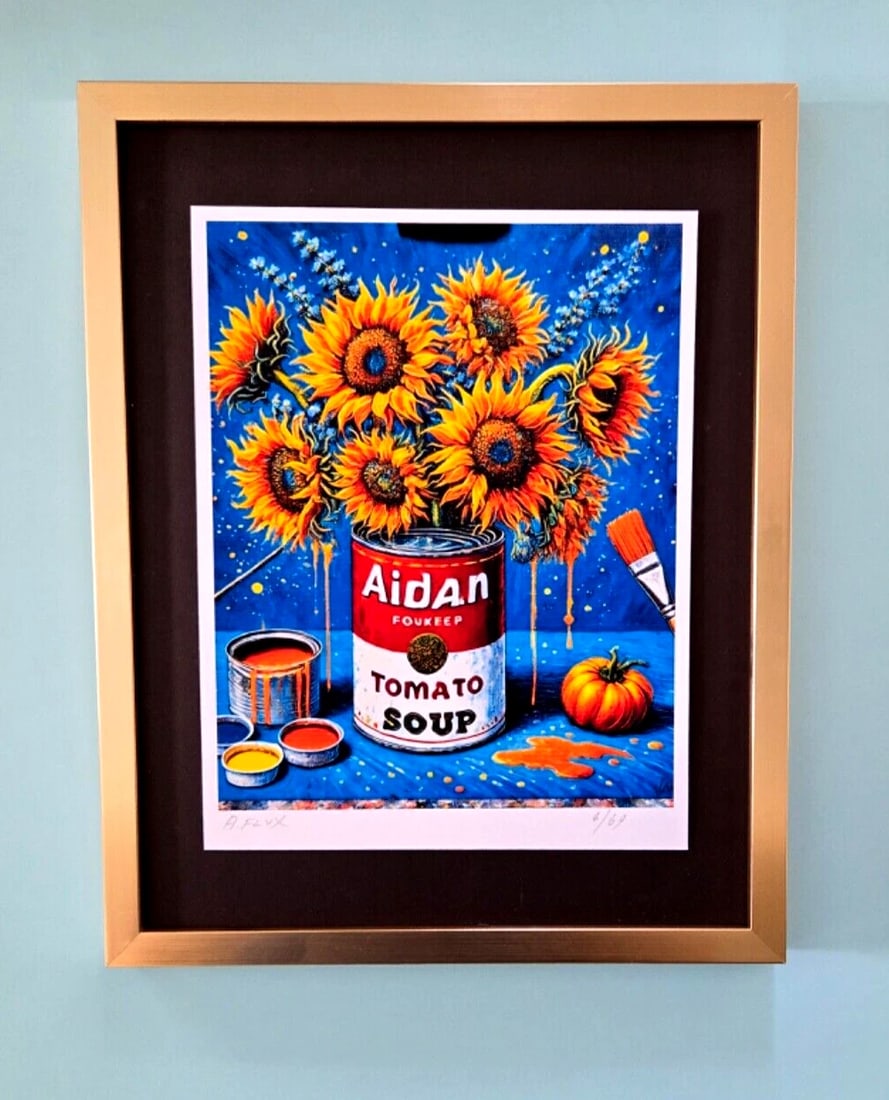 AIDAN FLUX Hand Signed Authentic Print 14x11in. Framed Van Gogh Warhol Art COA: This is a one-of-a-kind Hand Signed Authentic Giclee by AIDAN FLUX. From his Series "American Icons" The artist has created a stunning piece of art that features a powerful message about women's empow