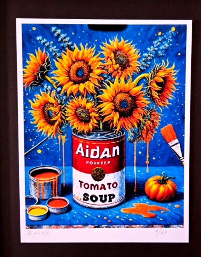 AIDAN FLUX Hand Signed Authentic Print 14x11in. Framed Van Gogh Warhol Art COA - 3