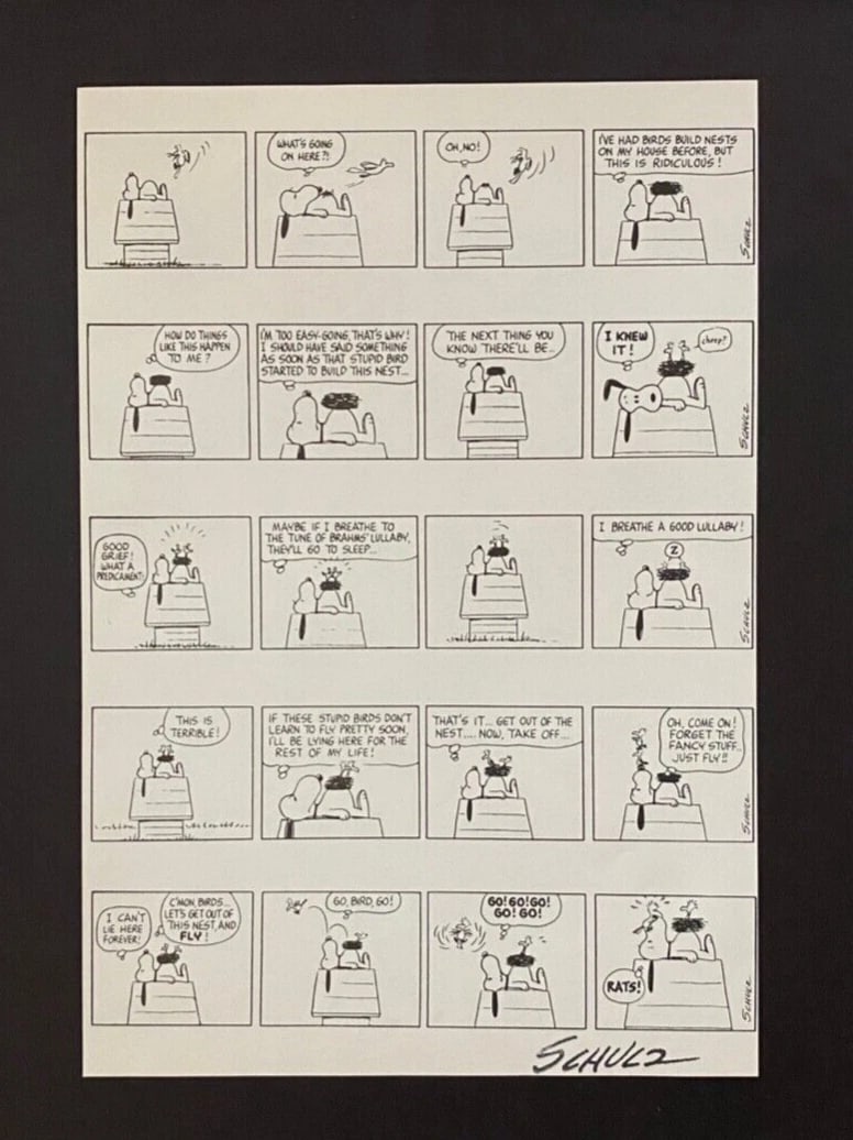 Charles Schulz + Signed Vintage 1968 Peanuts Snoopy Cartoon + New Silver Frame - 2