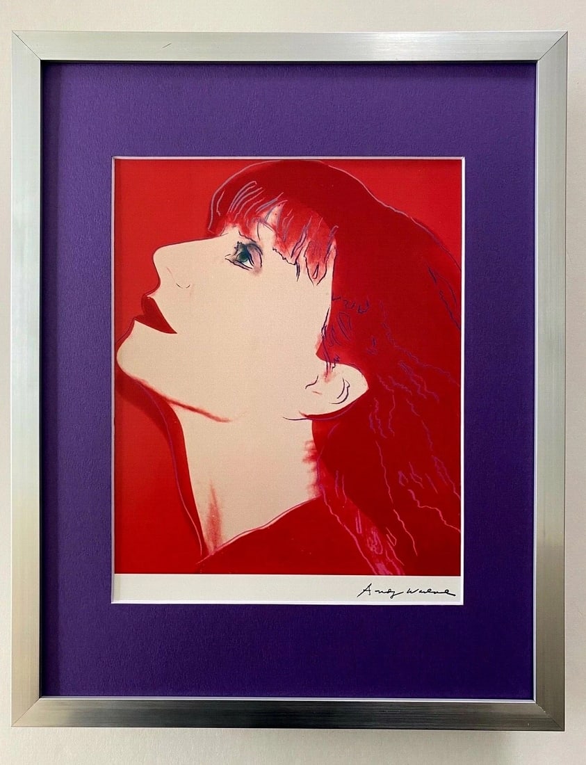 ANDY WARHOL | SONIA RYKIEL SIGNED VINTAGE PRINT MATTED AND FRAMED: ANDY WARHOL " SONIA RYKIELL " 1980'S VINTAGE PRINT FACSIMILE SIGNED IN INK HIGH QUALITY BOOK PLATE VERY GOOD CONDITION WITH EXPECTED HANDLING, CREASING AND TONING FOR A VINTAGE PRINT OF 1980'S MATTED 