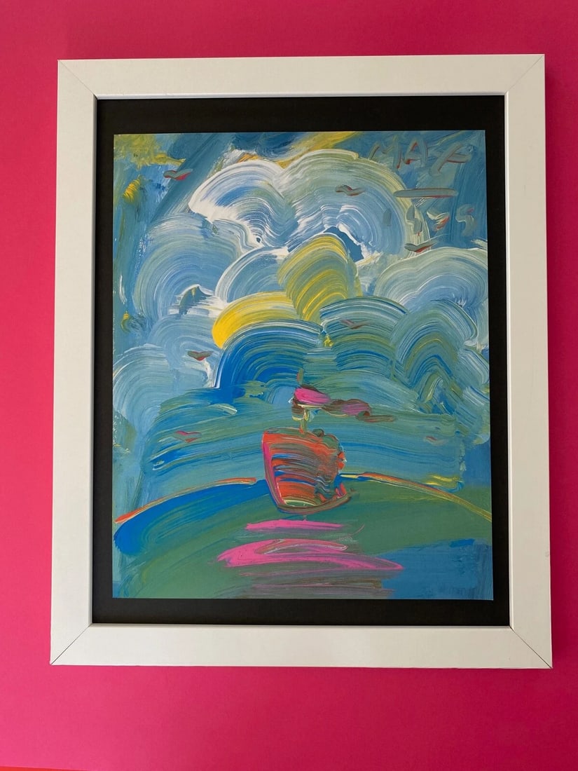 PETER MAX | AWESOME | 1990'S SIGNED PRINT | POP ART | NEW 14X11 IN. FRAME: We have for Sale this Print After PETER MAX AWESOME PRINT ON GLOSSY PAPER SIGNED ON THE PLATE FULL OF COLOR PRINT SIZE OF THE PRINT IS ABOUT : 11 X 8 in FRAME COVERS AN AREA OVER 16 X 13 in MOUNTED AN