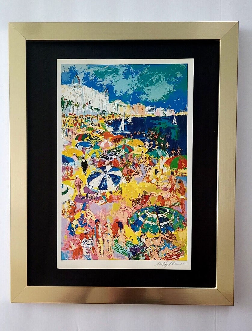 LeRoy Neiman " FRENCH RIVIERA " Signed Pop Art Collector Piece Framed: Beautiful and Scarce Original 1991 Print After Leroy Neiman " FRENCH RIVIERA" Signed on the Plate This piece is mounted on a 11 x 14 in. black acid free premium black board. Framed covers an area of