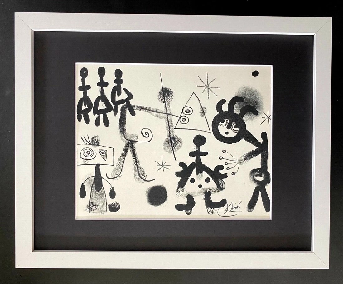 Joan Miro | Vintage 1983 Signed Colorful Print | Mounted and Framed: Up for Auction this Beautiful and Scarce Vintage 1958 Offset Lithograph JOAN MIRO Facsimile Signature in ink. Art Print is about 8 X 10 in. This piece is matted and Ready to be framed at home in your 