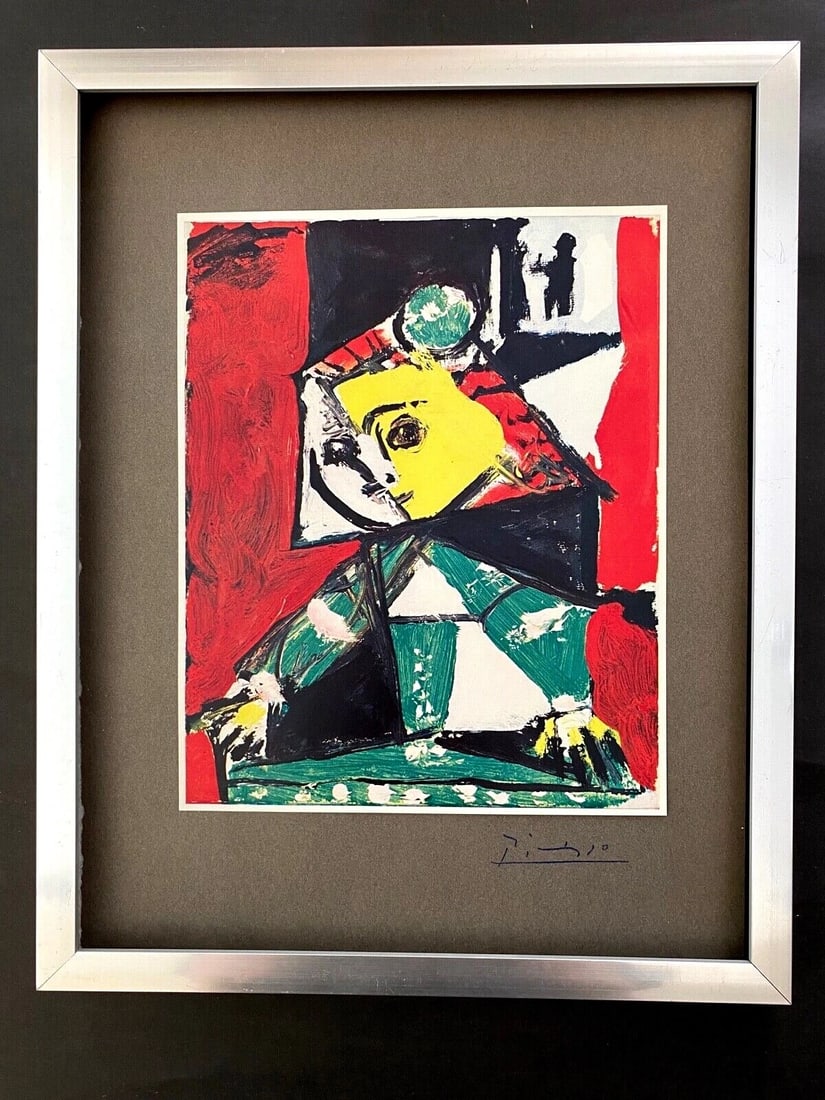 PABLO PICASSO+ ORIGINAL 1969 + SIGNED + HAND TIPPED COLOR PLATE + FRAMED: Beautiful and Scarce Original 1969 Hand Tipped Color Plate After PABLO PICASSO " The Maids of Honor " FACSIMILE SIGNATURE IN BLUE INK Art Print is about 12 X 9 1/2 in. PABLO PICASSO 1969 COLOR PLATE