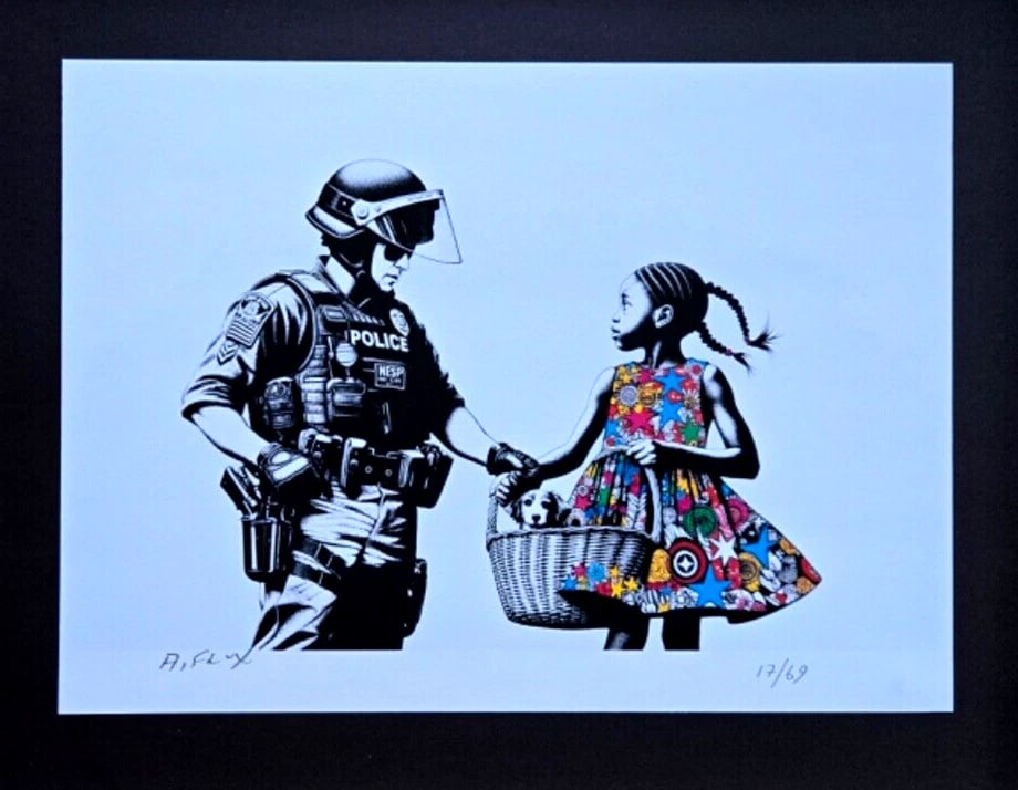 AIDAN FLUX Hand Signed Authentic LtdED Print Framed Banksy Police and Girl COA - 3