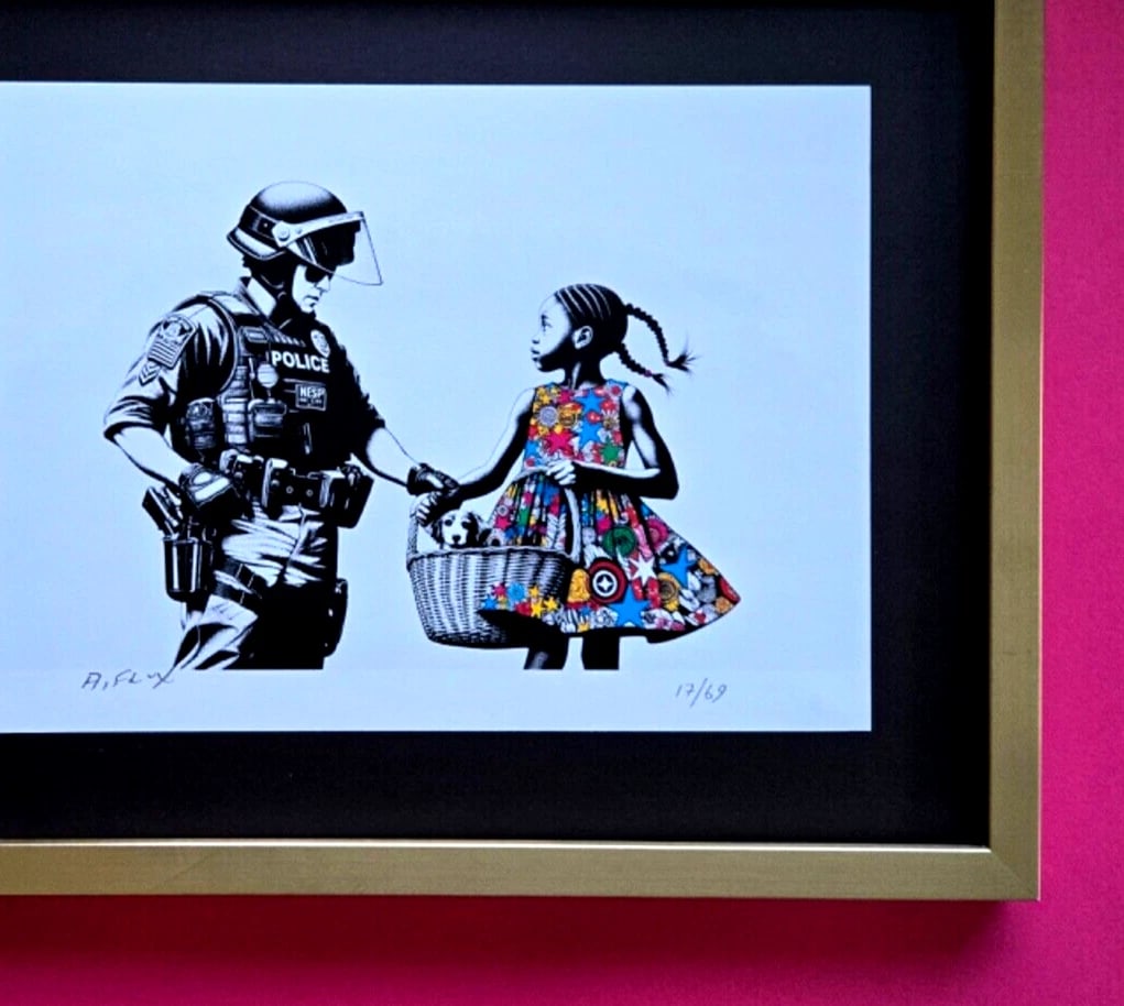 AIDAN FLUX Hand Signed Authentic LtdED Print Framed Banksy Police and Girl COA - 4