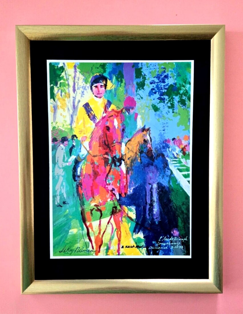 LeRoy Neiman PARIS RACE HORSE Signed Pop Art Mounted and Framed in New 16X12in.: Beautiful and Scarce Original 1986 Print from Paris by Leroy Neiman Signed on the Plate This piece is mounted on a 12 x 16 in. black acid free premium black board. Framed covers an area of 17x13in. It