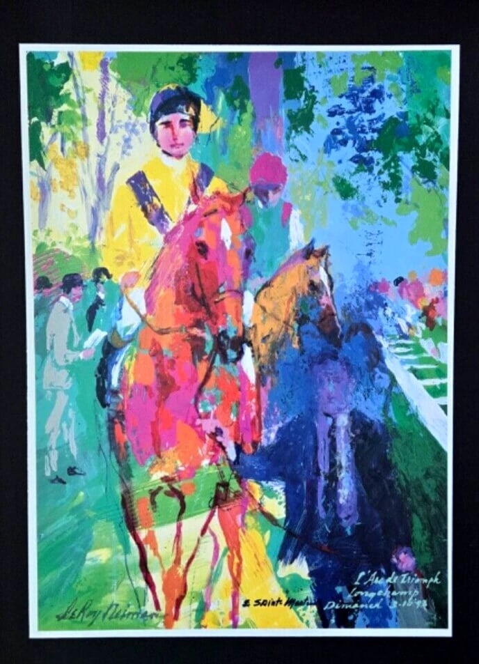 LeRoy Neiman PARIS RACE HORSE Signed Pop Art Mounted and Framed in New 16X12in. - 2