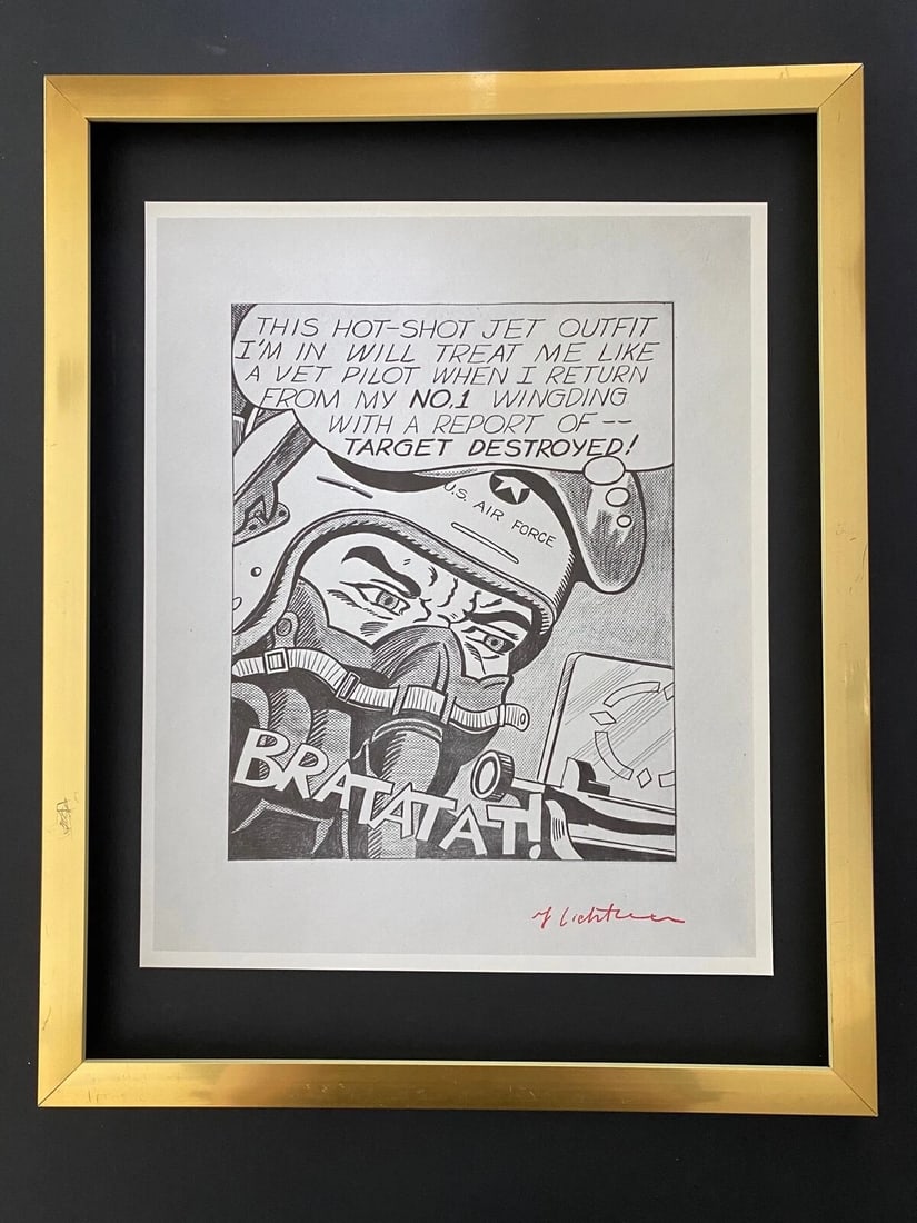 Roy Lichtenstein | Vintage 1970 Signed | Mounted & Framed Offset Lithograph: Up for Auction this Beautiful and Scarce Vintage 1972 Offset Lithograph Roy Lichtenstein " BRATATAT ! " Stamp Signed Art Print is about 10 X 8 in. This piece is mounted on a 11 x 14 in. black acid fre