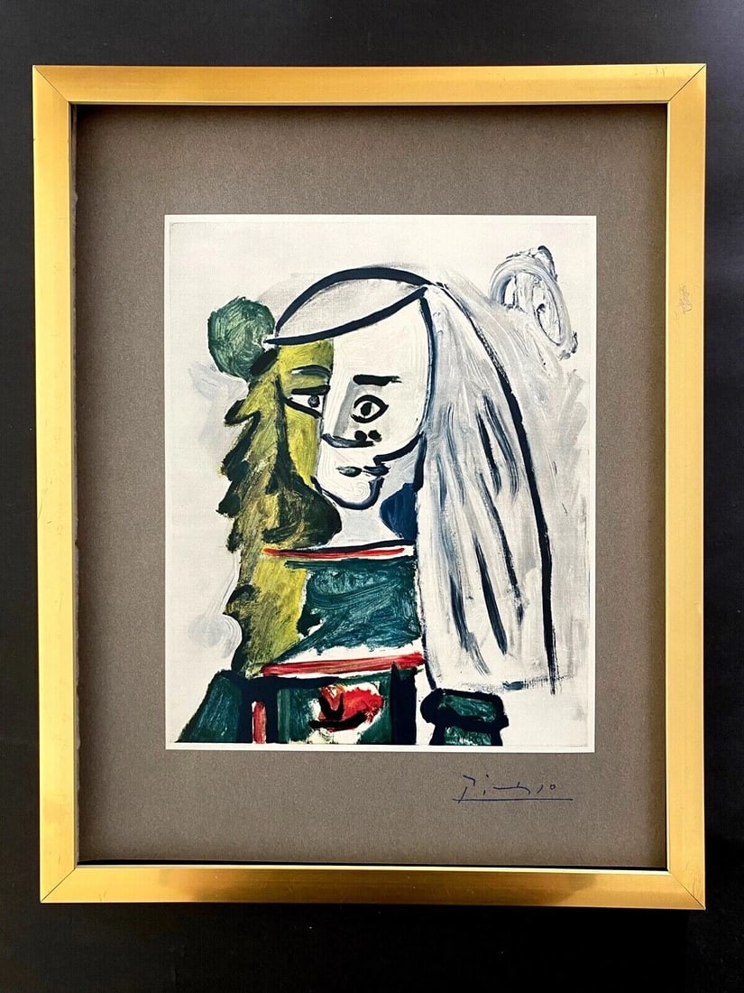 PABLO PICASSO+ ORIGINAL 1969 + SIGNED + HAND TIPPED COLOR PLATE + FRAMED (1 of 2)