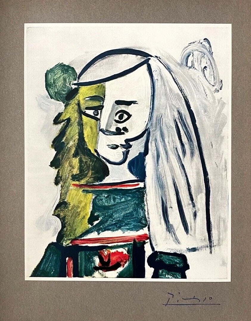 PABLO PICASSO+ ORIGINAL 1969 + SIGNED + HAND TIPPED COLOR PLATE + FRAMED - 2
