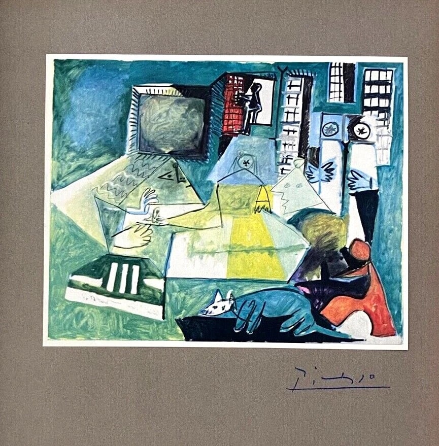 PABLO PICASSO+ ORIGINAL 1969 + SIGNED + HAND TIPPED COLOR PLATE + FRAMED - 2