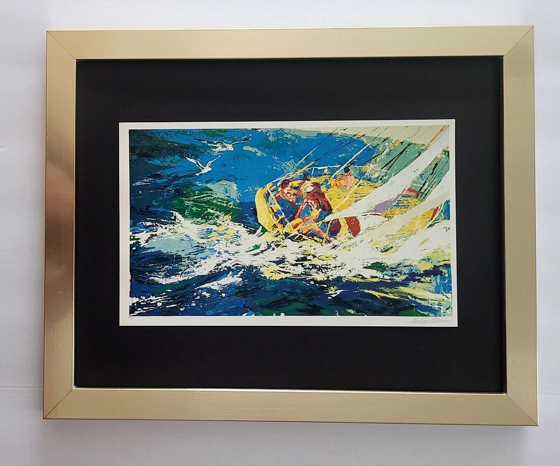 LeRoy Neiman " SAILING " Signed Pop Art Mounted and Framed in New 11x14!: Beautiful and Scarce Original 1991 Print After Leroy Neiman " SAILING " Signed on the Plate This piece is mounted on a 11 x 14 in. black acid free premium black board. Framed covers an area of 15x12in