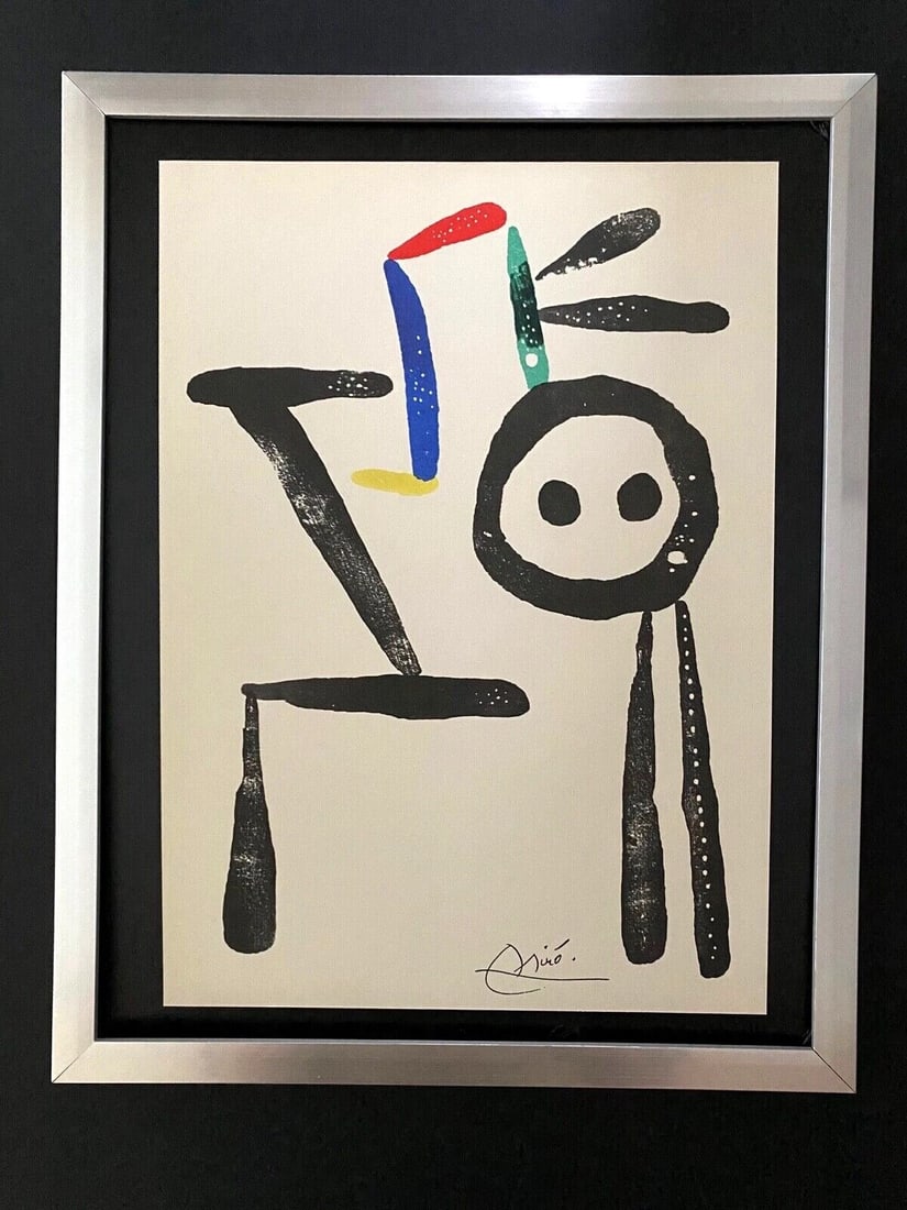 Joan Miro | Vintage 1958 Signed Colorful Print | Mounted and Framed: Up for Auction this Beautiful and Scarce Vintage 1958 Print JOAN MIRO Facsimile Signature in ink. Art Print is about 12 X 9 in. This piece is Mounted and Framed covering an area of 15 x 12 in. This is