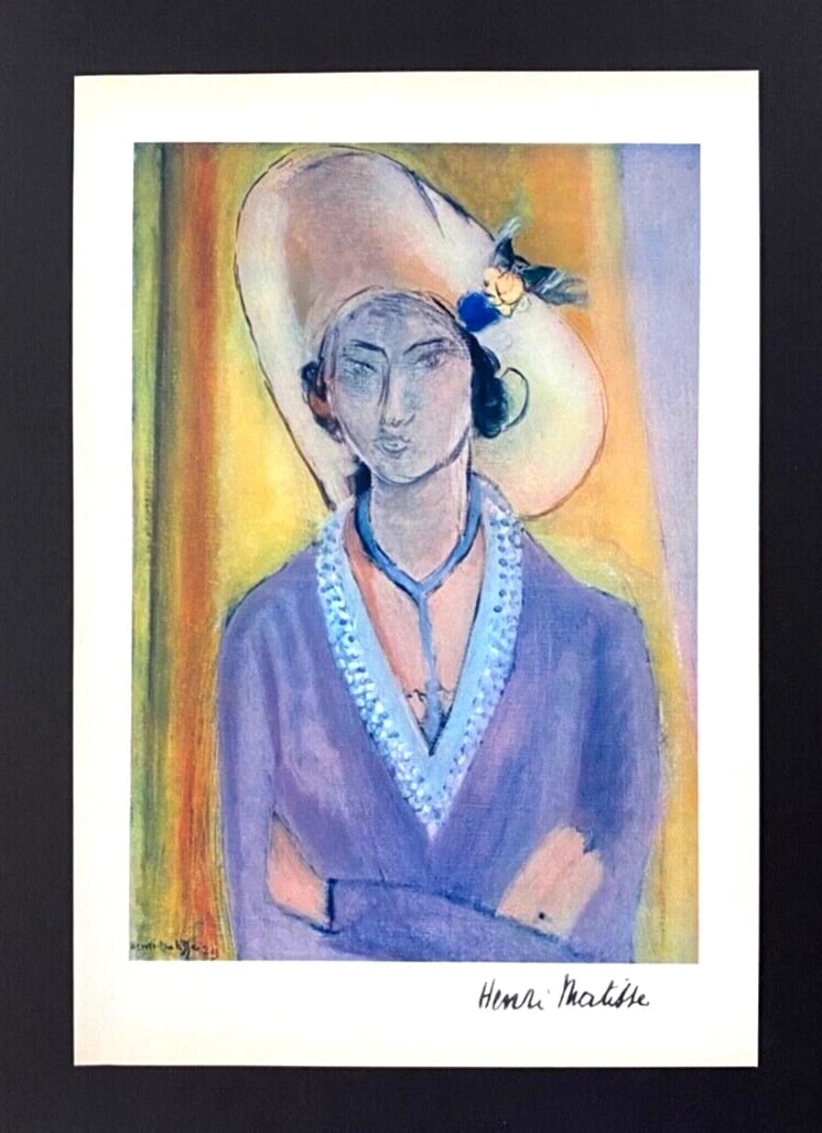 HENRI MATISSE + VINTAGE 1948 LADY WITH HAT SIGNED PRINT + FRAMED - 2