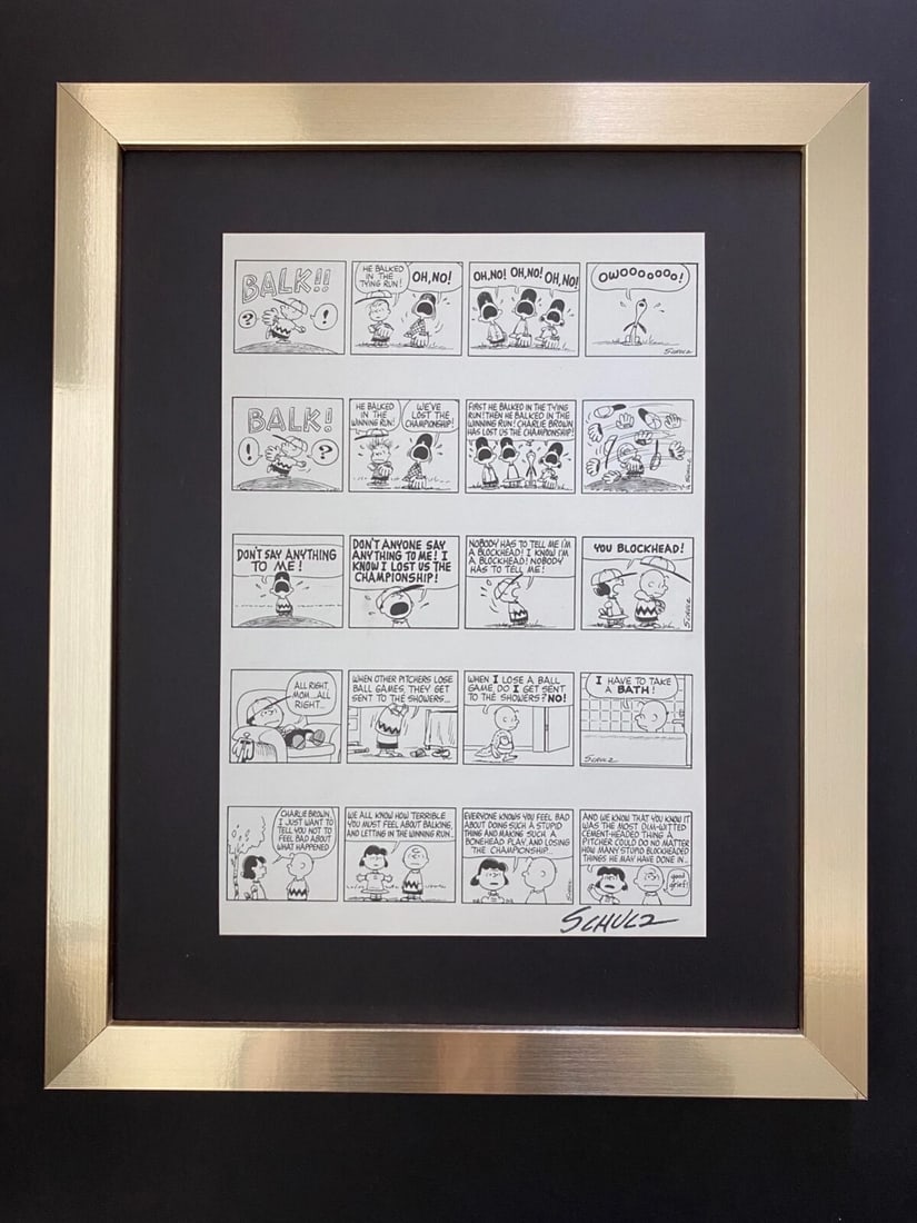 Charles Schulz Snoopy Peanuts 1968 Signed Vintage Print New Frame: WE HAVE FOR SALE TODAY THIS BEAUTIFUL VINTAGE 1968 OFFSET LITHOGRAPH AFTER CHARLES M. SCHULTZ " PEANUTS CARTOON " FACSIMILE SIGNED IN INK ART PRINT IS ABOUT 11.2 X 8.4IN THIS ART PRINT IS MOUNTED ON A