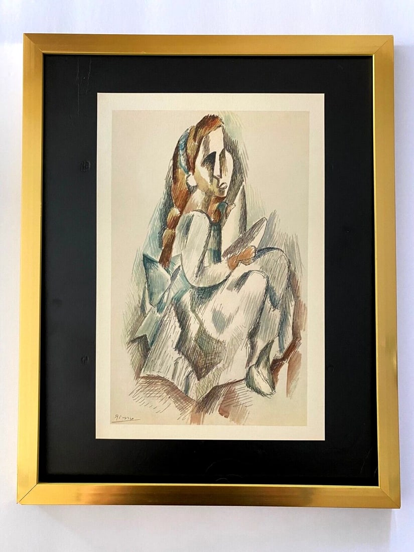 PABLO PICASSO 1956 BEAUTIFUL SIGNED PRINT FRAMED: This is a Beautiful and Scarce 1956 Print After PABLO PICASSO SIGNED ON THE PLATE from His Aquarelles and Gouaches Collection Matted and Framed covering an area of 15x12in. Printed in Beautiful Paper 