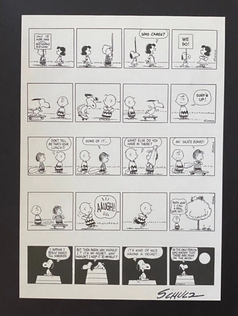 Charles Schulz Snoopy Peanuts 1968 Signed Vintage Print New Frame - 2