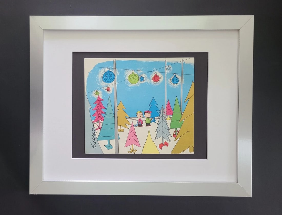 Charles Schulz Snoopy Peanuts Signed 1968 Christmas Cartoon Print Framed (1 of 2)