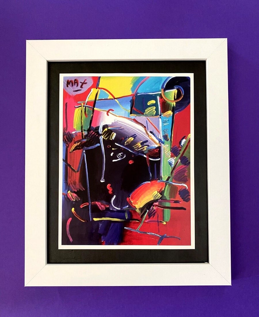 PETER MAX + BEAUTIFUL + POP ART SIGNED VINTAGE PRINT + NEW WHITE FRAME!: We have for Sale this Vintage Print After PETER MAX AWESOME PRINT ON GLOSSY PAPER SIGNED ON THE PLATE FULL OF COLOR PRINT SIZE OF THE PRINT IS ABOUT : 7 X 5 in FRAME COVERS AN AREA OVER 11 X 9 in