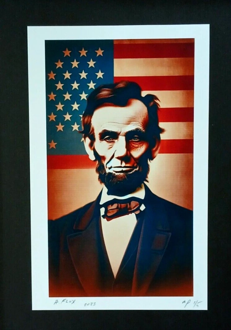 AIDAN FLUX | Hand Signed Original Print Framed | Ltd. Ed. COA Abraham Lincoln - 2