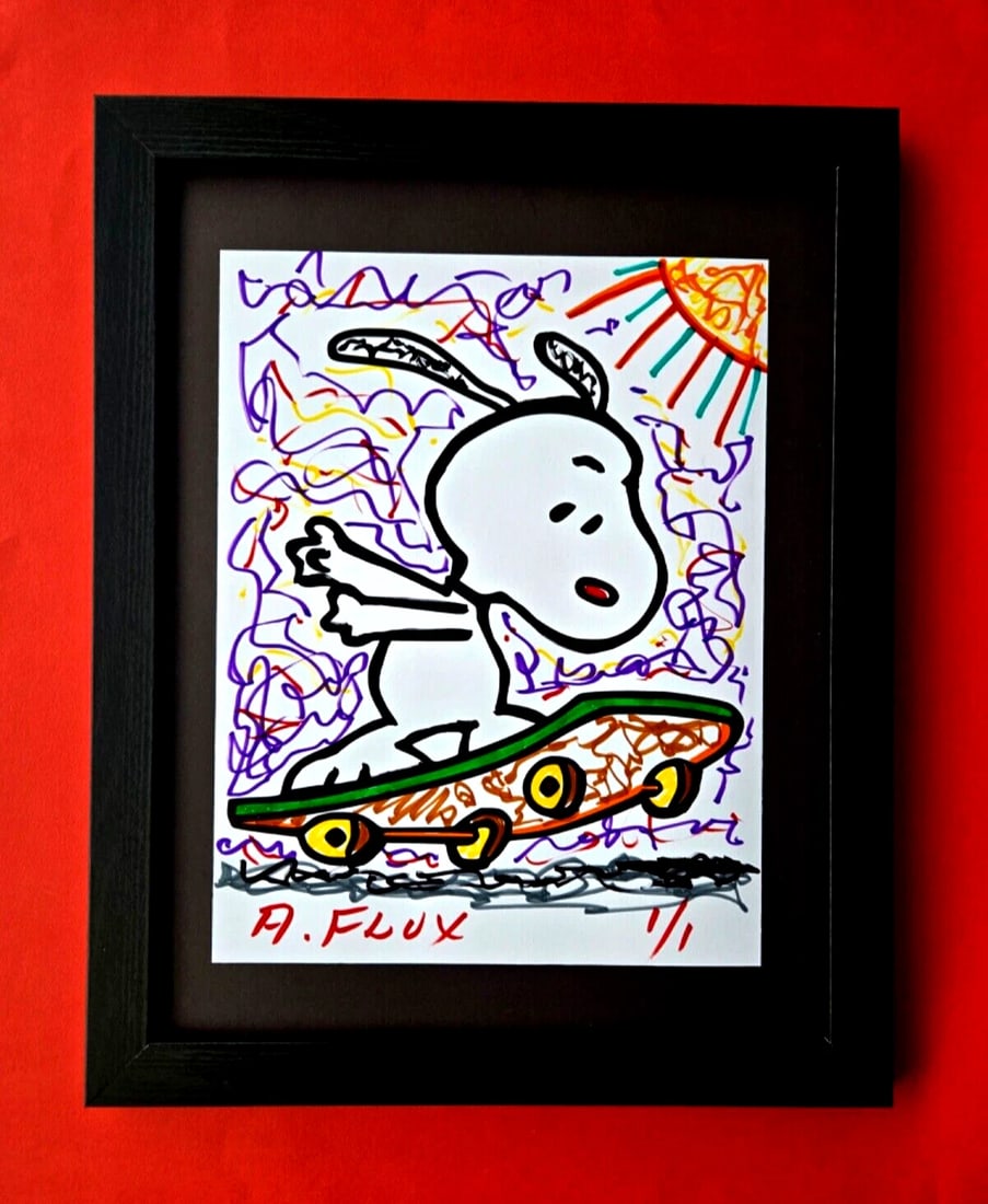 SNOOPY STREET RIDER by AIDAN FLUX UNIQUE MIXED MEDIA Hand-Signed 1/1 COA (1 of 4)