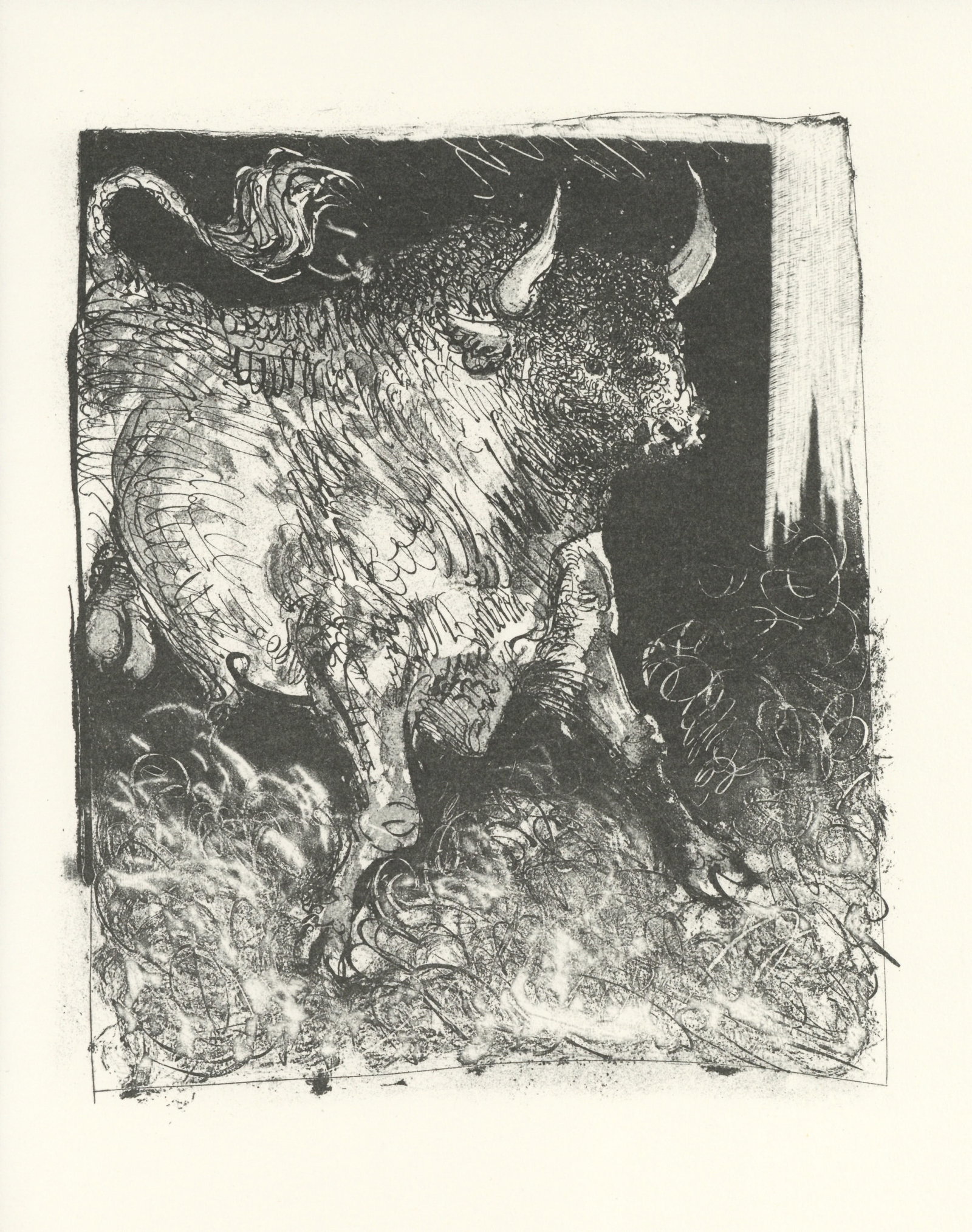 Pablo Picasso "Le Taureau" The Bull | Buffon: Medium: offset lithograph (after the etching). Printed on velin bouffant paper from the Papeteries Casteljoux and published in France by Edito-Service Geneve c. 1970. This reproduces one of the