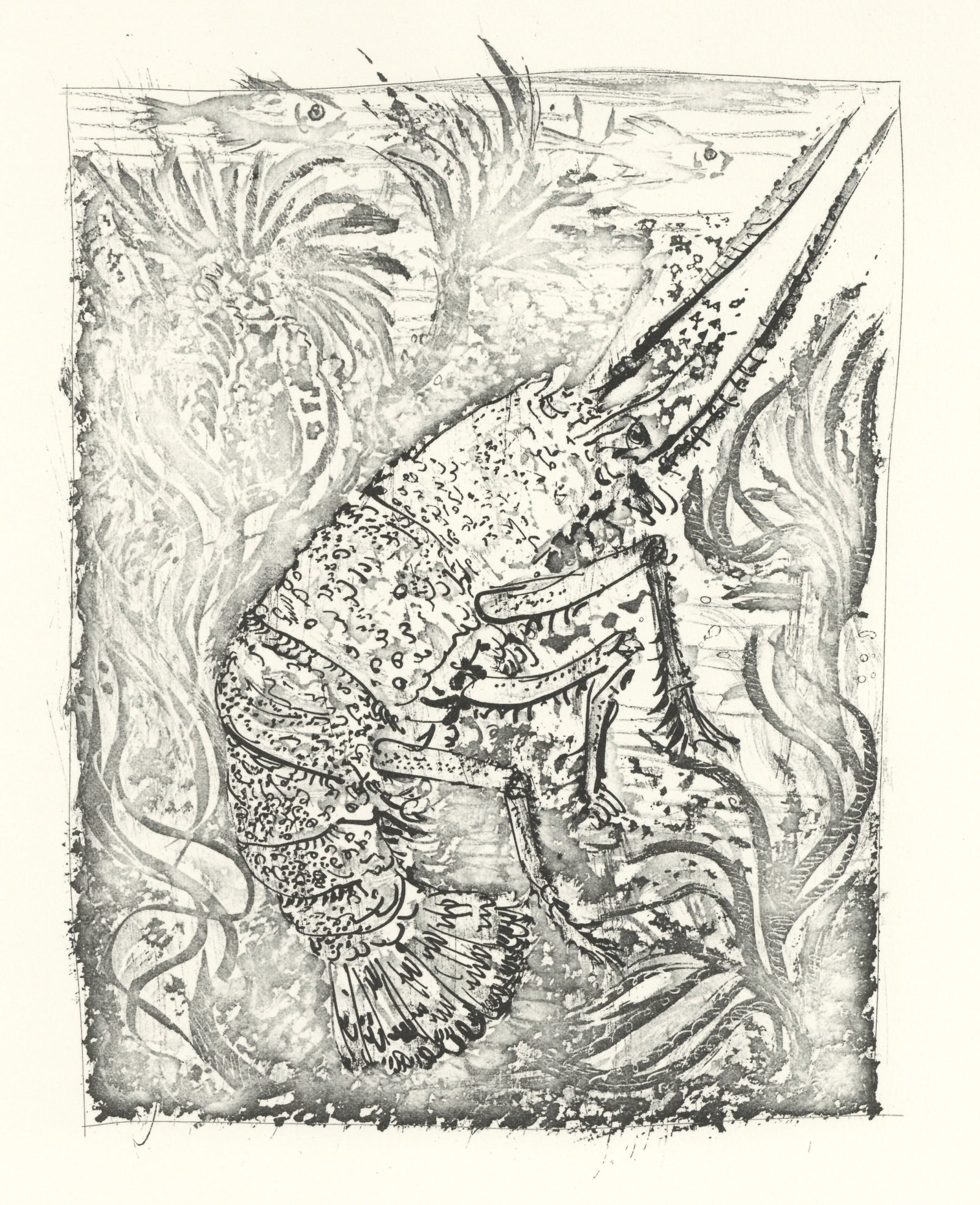 Pablo Picasso "La Langouste" The Lobster | Buffon: Medium: offset lithograph (after the etching). Printed on velin bouffant paper from the Papeteries Casteljoux and published in France by Edito-Service Geneve c. 1970. This reproduces one of the