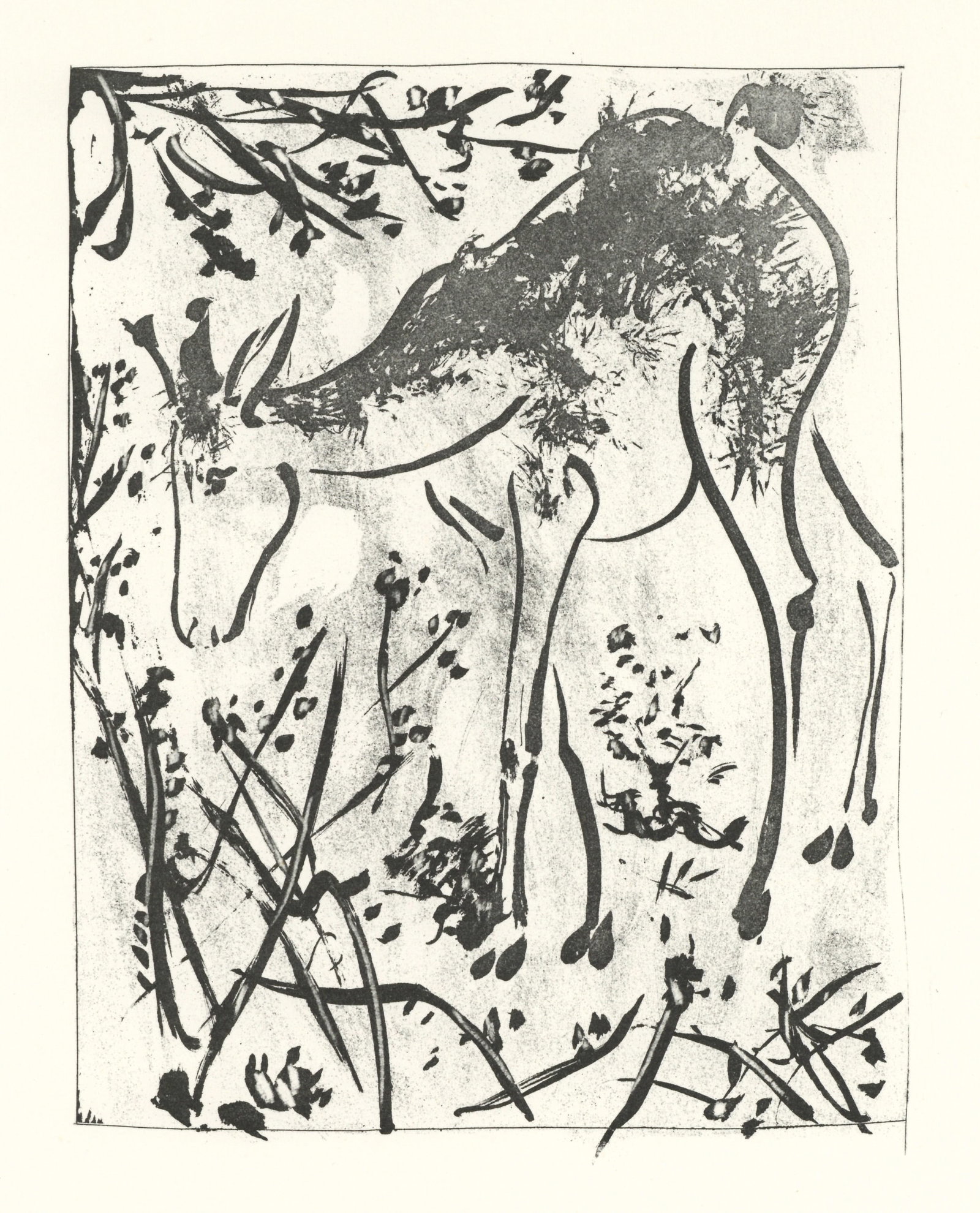 Pablo Picasso "Le Cerf" The Deer | Buffon: Medium: offset lithograph (after the etching). Printed on velin bouffant paper from the Papeteries Casteljoux and published in France by Edito-Service Geneve c. 1970. This reproduces one of the famous