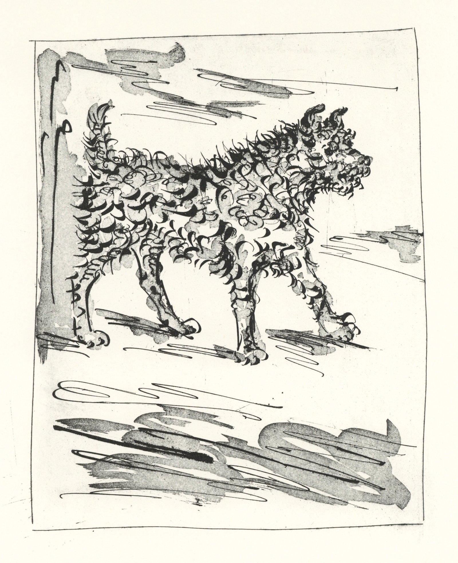 Pablo Picasso "Le Chien" The Dog | Buffon: Medium: offset lithograph (after the etching). Printed on velin bouffant paper from the Papeteries Casteljoux and published in France by Edito-Service Geneve c. 1970. This reproduces one of the