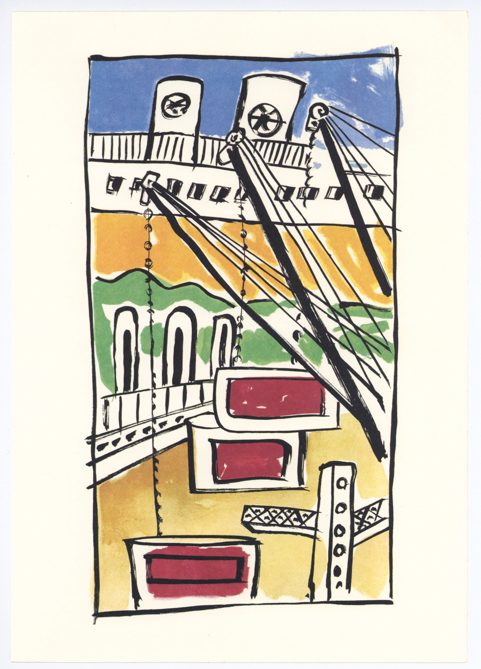 Fernand Leger "Mes Voyages": Medium: offset lithograph (after the original). Printed on Velin bouffant paper from the Papeteries de Hauteville and published by Edito-Service Geneve in 1980. This reproduces one of the original Fer