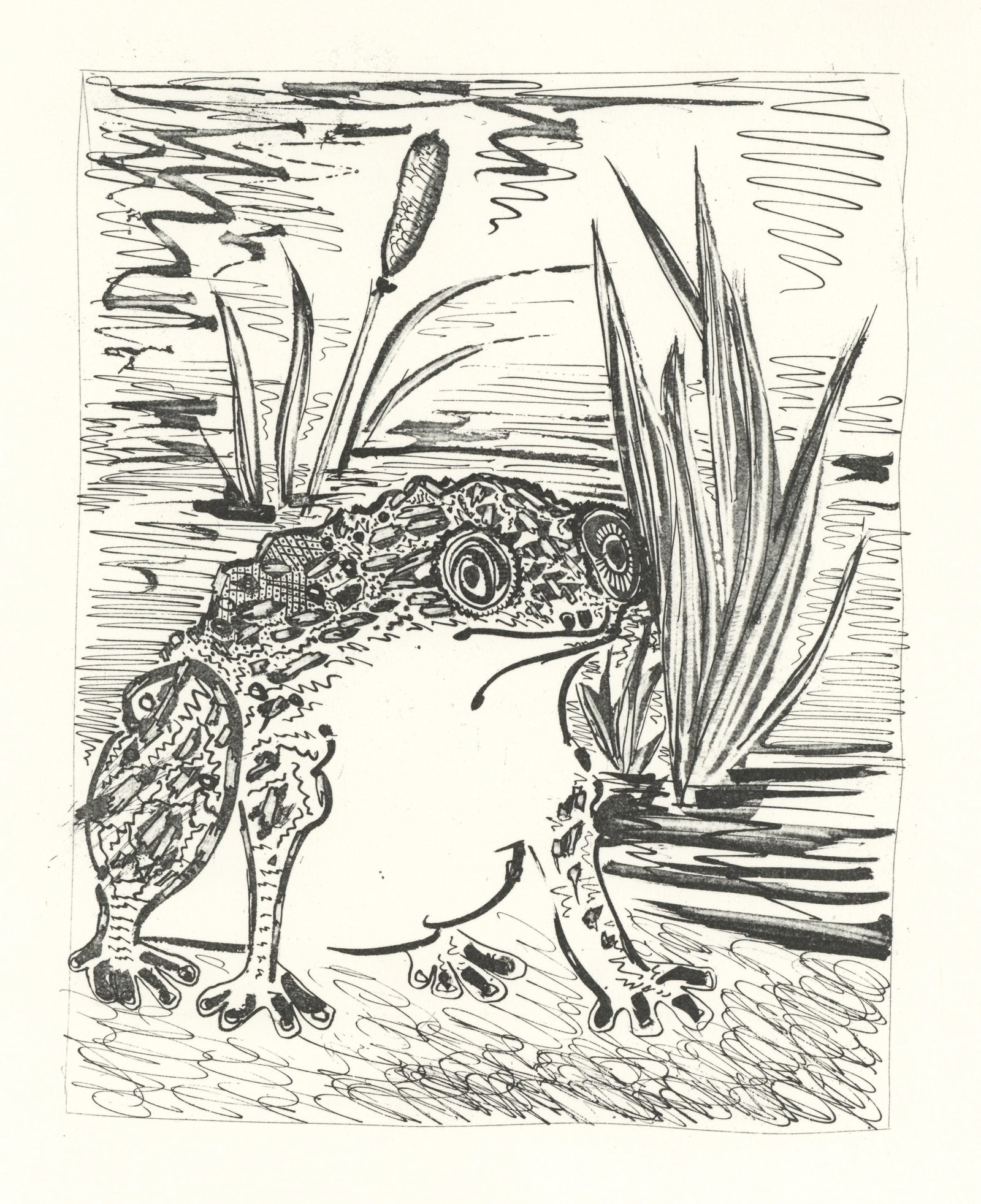 Pablo Picasso "Le Crapaud" The Toad | Buffon: Medium: offset lithograph (after the etching). Printed on velin bouffant paper from the Papeteries Casteljoux and published in France by Edito-Service Geneve c. 1970. This reproduces one of the famous