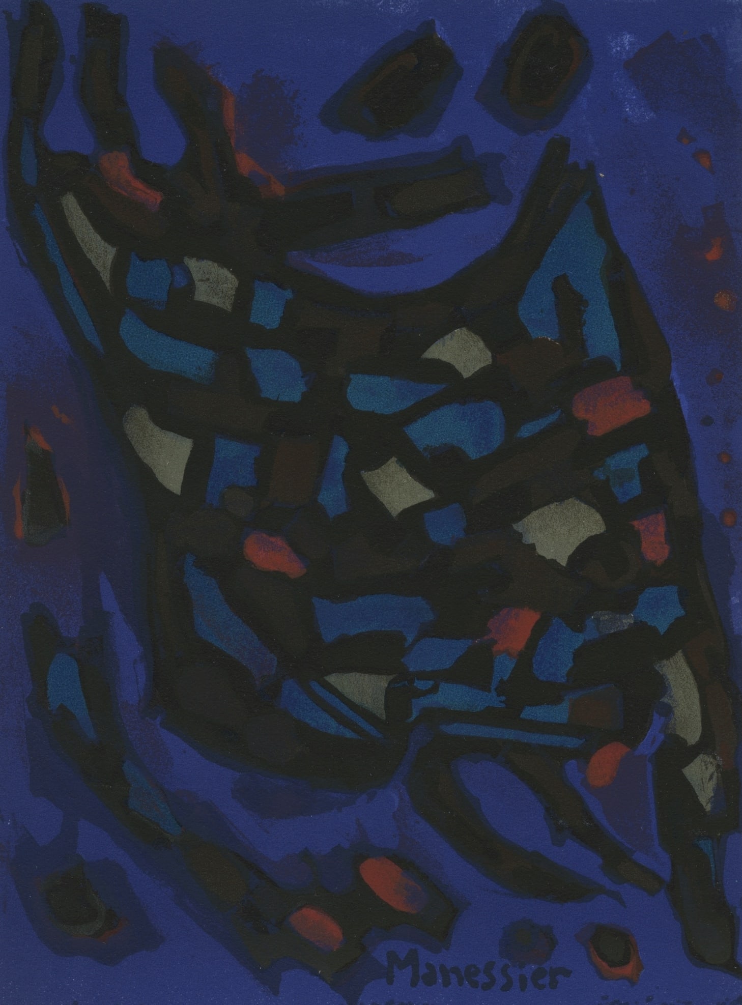 Alfred Manessier original lithograph, 1964: Medium: original lithograph. Printed in Paris in 1964 by Mourlot Freres and issued in an edition of 2000 on Arches wove paper. Sheet size: 10 x 7 1/2 inches (255 x 188 mm). This original Alfred Maness