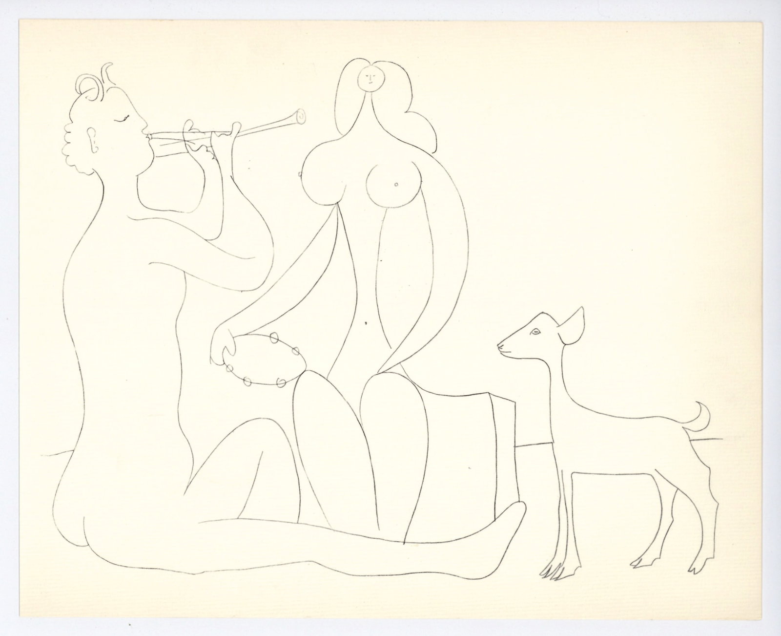 Pablo Picasso | Mythological Drawing, Antibes: Medium: offset lithograph (after the drawing). Printed in 1960 on cream laid paper and published in partnership with the Musee d'Antibes (also known as The Picasso Museum). Size: 9 1/4 x 11 1/2