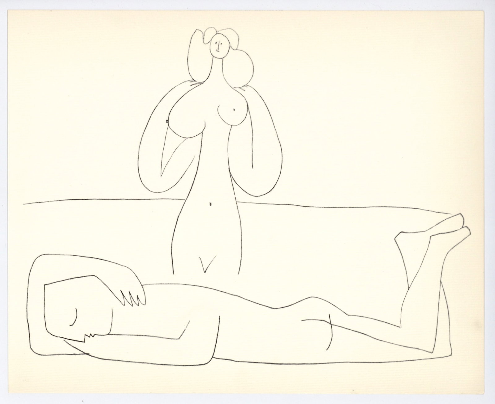 Pablo Picasso | Mythological Drawing, Antibes: Medium: offset lithograph (after the drawing). Printed in 1960 on cream laid paper and published in partnership with the Musee d'Antibes (also known as The Picasso Museum). Size: 9 1/4 x 11 1/2