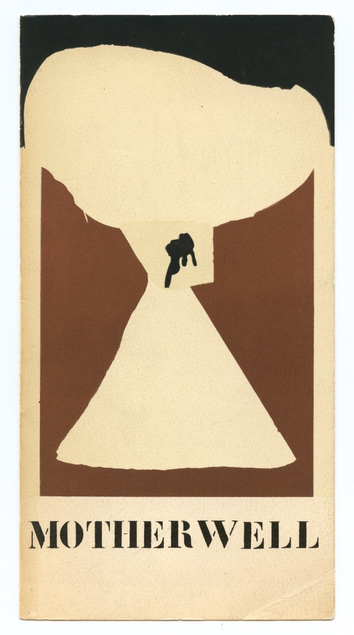 Robert Motherwell pochoir "In Brown and White": Medium: pochoir (after the mixed media collage). Printed in Paris at the atelier Daniel Jacomet and published in 1960 by Berggruen for the cover of a rare catalogue. Image size: 8 5/8 x 4 1/2 inches