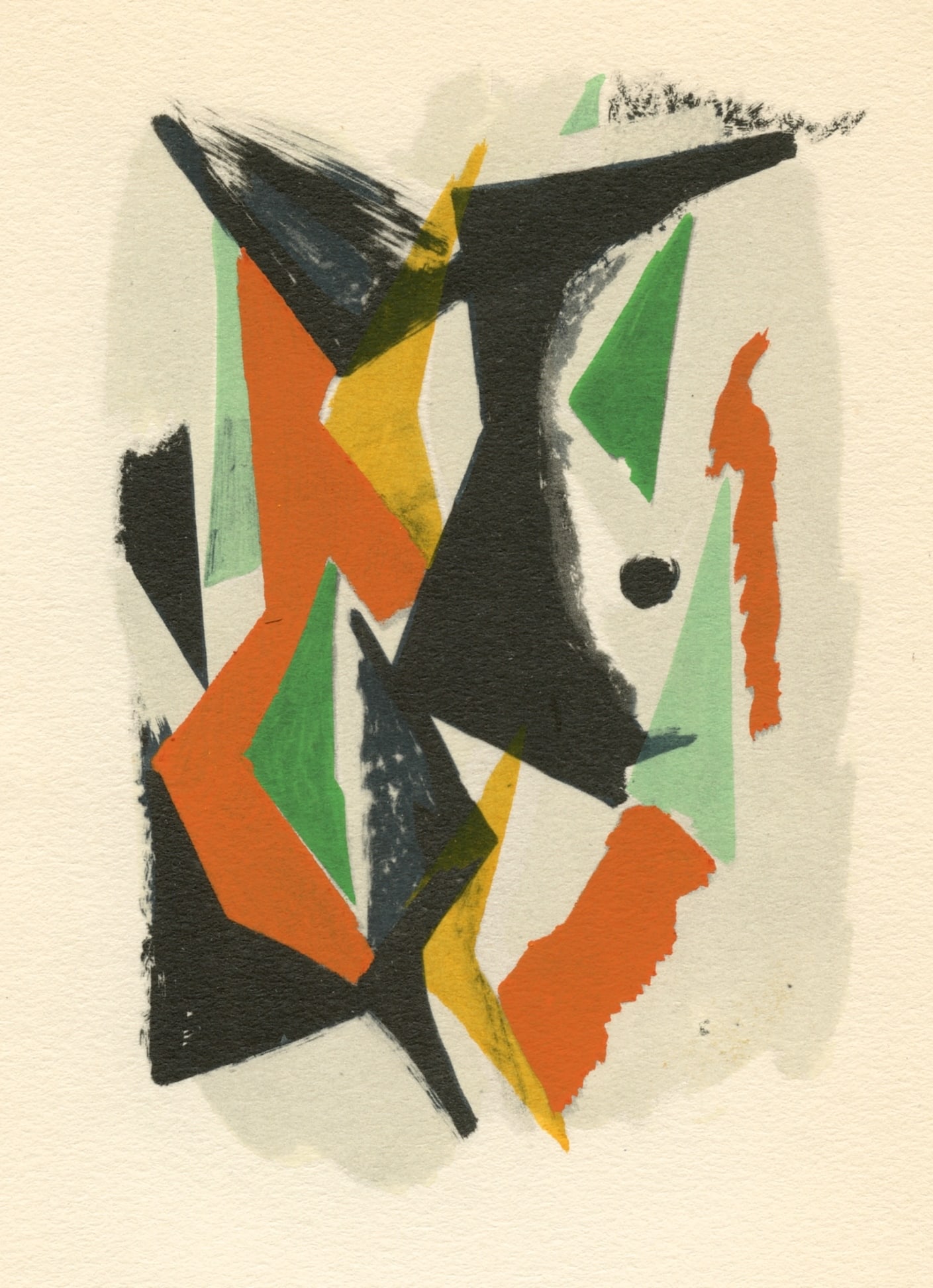 Marino Marini pochoir "Composition": Medium: pochoir (after the lithograph). Printed by the atelier of Daniel Jacomet, and published in Paris in 1955 by Heinz Berggruen. The image measures 5 x 3 1/2 inches (130 x 90 mm). Not signed. Rese