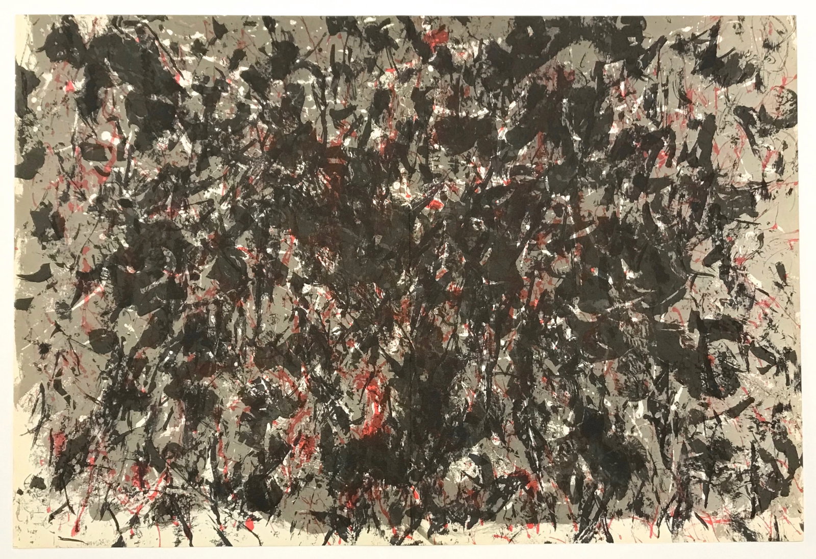 Francois Fiedler original lithograph, 1959: Medium: original lithograph. Printed in 1959 for the art revue Derriere le Miroir (issue number 116) and published in Paris by the Maeght atelier. Size: 15 x 22 inches (377 x 560 mm). There is a cente