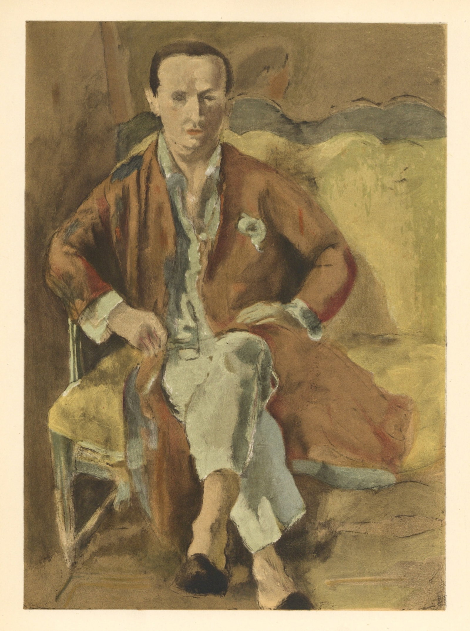 Jules Pascin lithograph "Portrait de Daragnes": Medium: lithograph (after the painting). Printed in Paris in 1954 by the atelier of Mourlot Frères in an edition of 2000. Size: 12 1/4 x 9 1/2 inches; 315 x 245mm (total sheet size, including