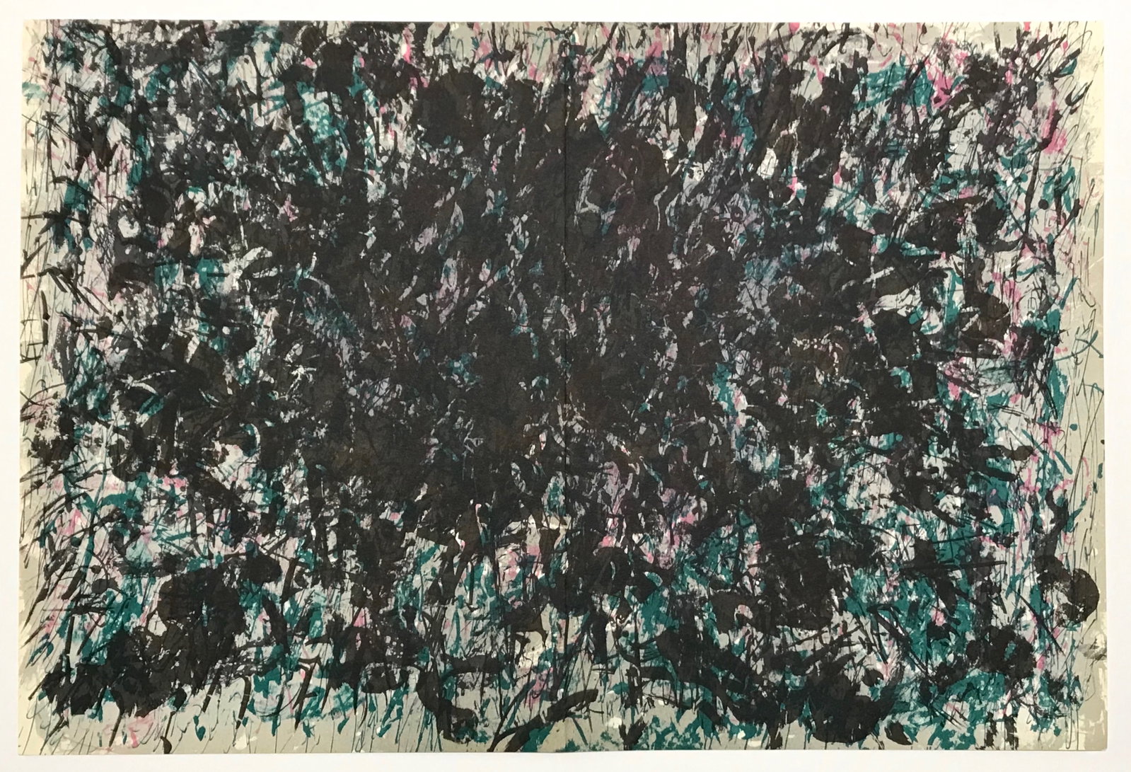 Francois Fiedler original lithograph, 1959: Medium: original lithograph. Printed in 1959 for the art revue Derriere le Miroir (issue number 116) and published in Paris by the Maeght atelier. Size: 15 x 22 inches (377 x 560 mm). There is a cente