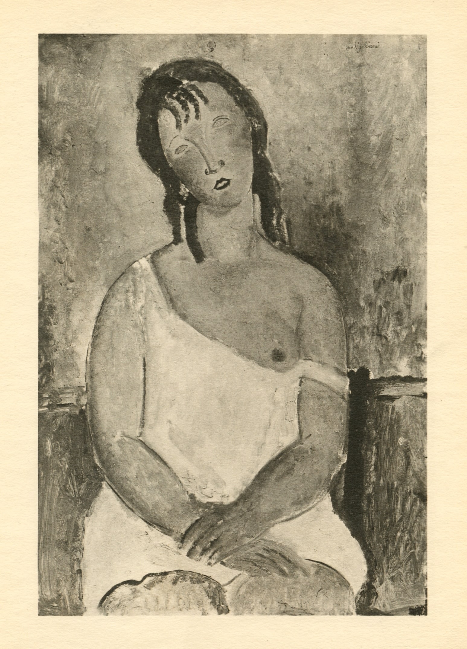 Amedeo Modigliani "Jeune femme en chemise": Medium: collotype (after the painting). Printed in 1926 at the Leon Marotte atelier and published in an edition of 1000 by Editions des Quatre Chemins. Image size: 8 x 5 1/4 inches (203 x 136 mm). She