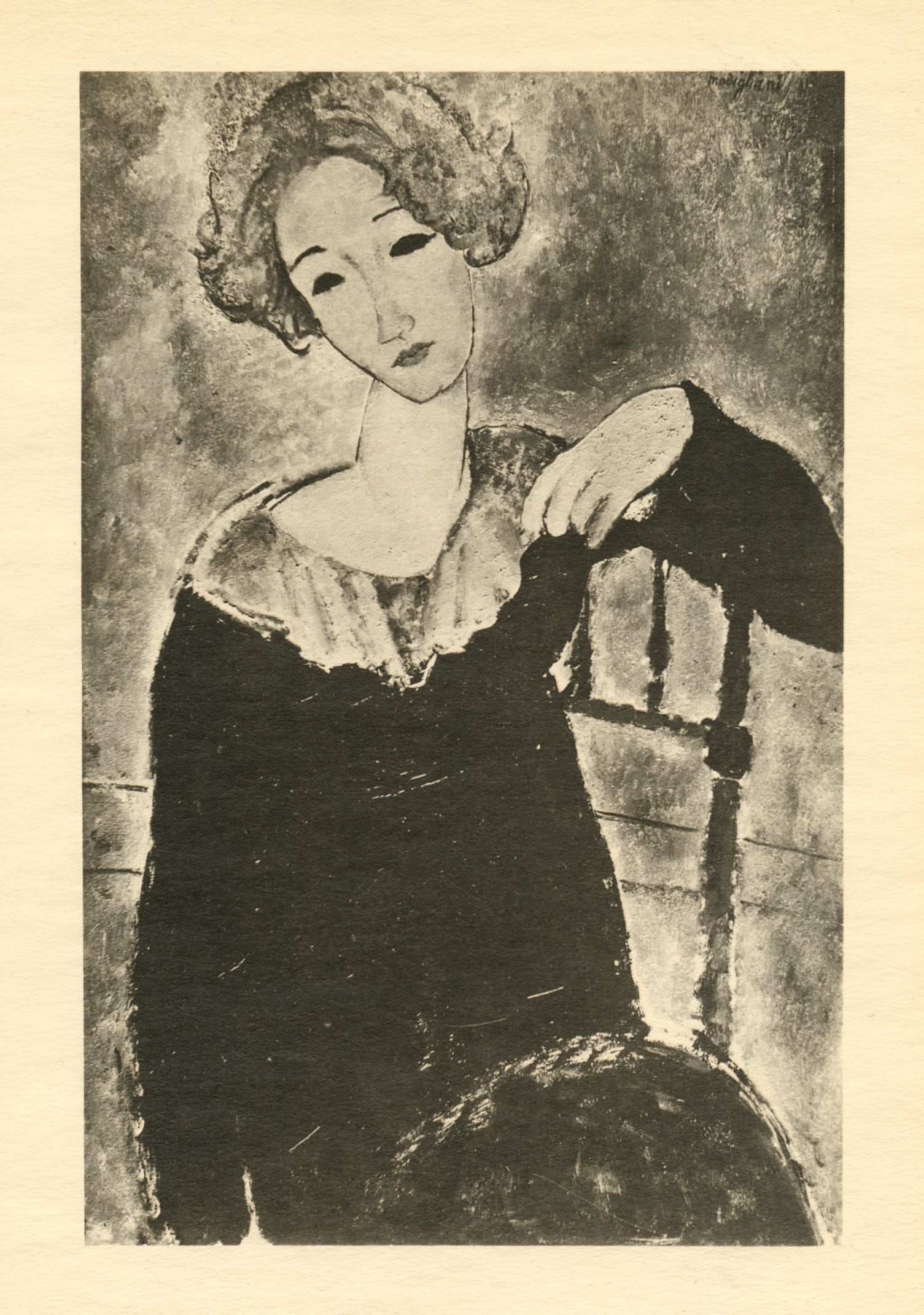 Amedeo Modigliani "Femme blonde accoudee": Medium: collotype (after the painting). Printed in 1926 at the Leon Marotte atelier and published in an edition of 1000 by Editions des Quatre Chemins. Image size: 8 x 5 1/4 inches (203 x 131 mm). She