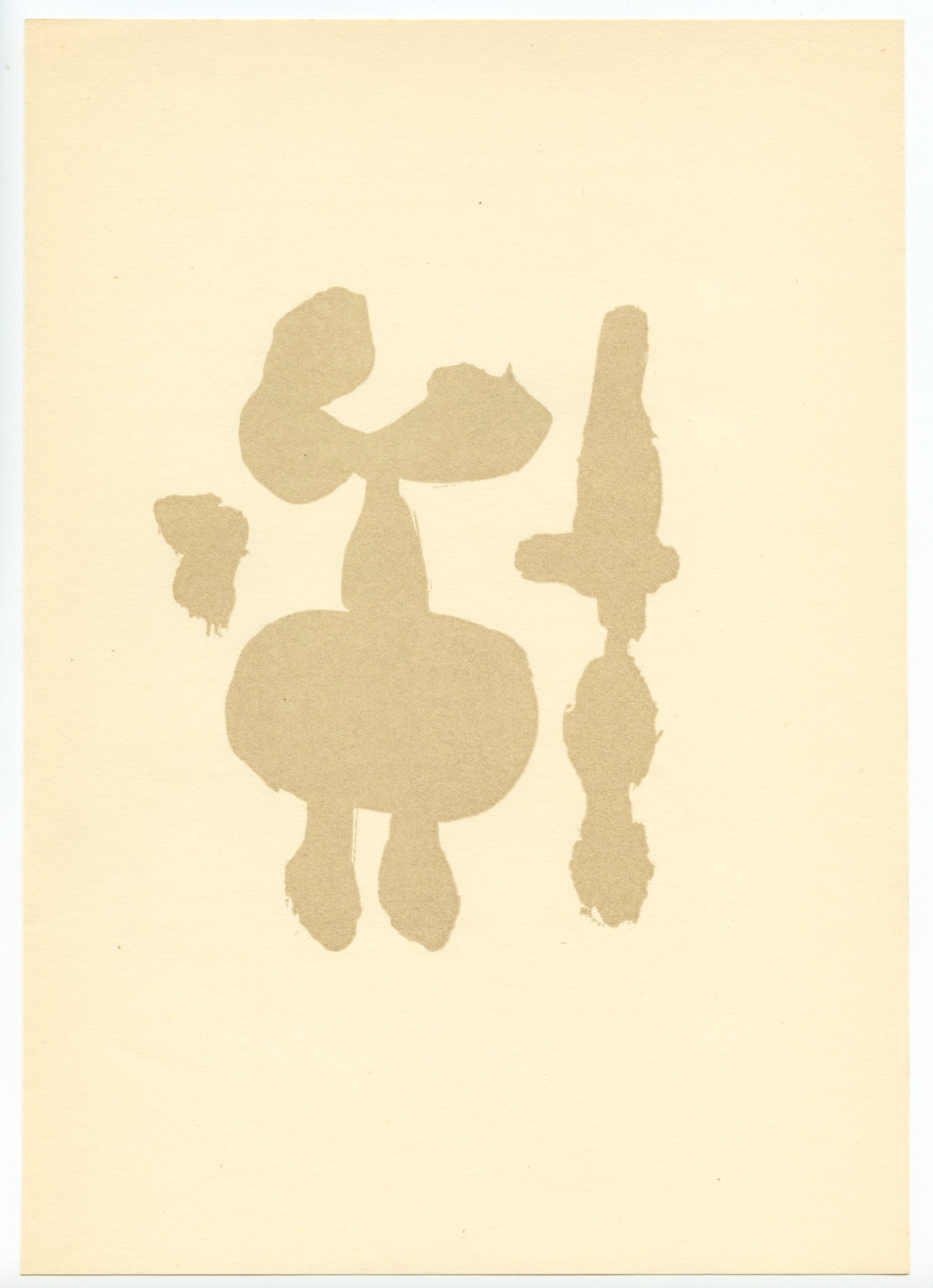 Joan Miro pochoir, 1947: Medium: pochoir stencil print (after the drawing). Printed in 1947 in an edition of 1500 and published by Curt Valentin for "The Prints of Joan Miro" portfolio. Size: 10 3/4 x 7 5/8 inches (273 x 193