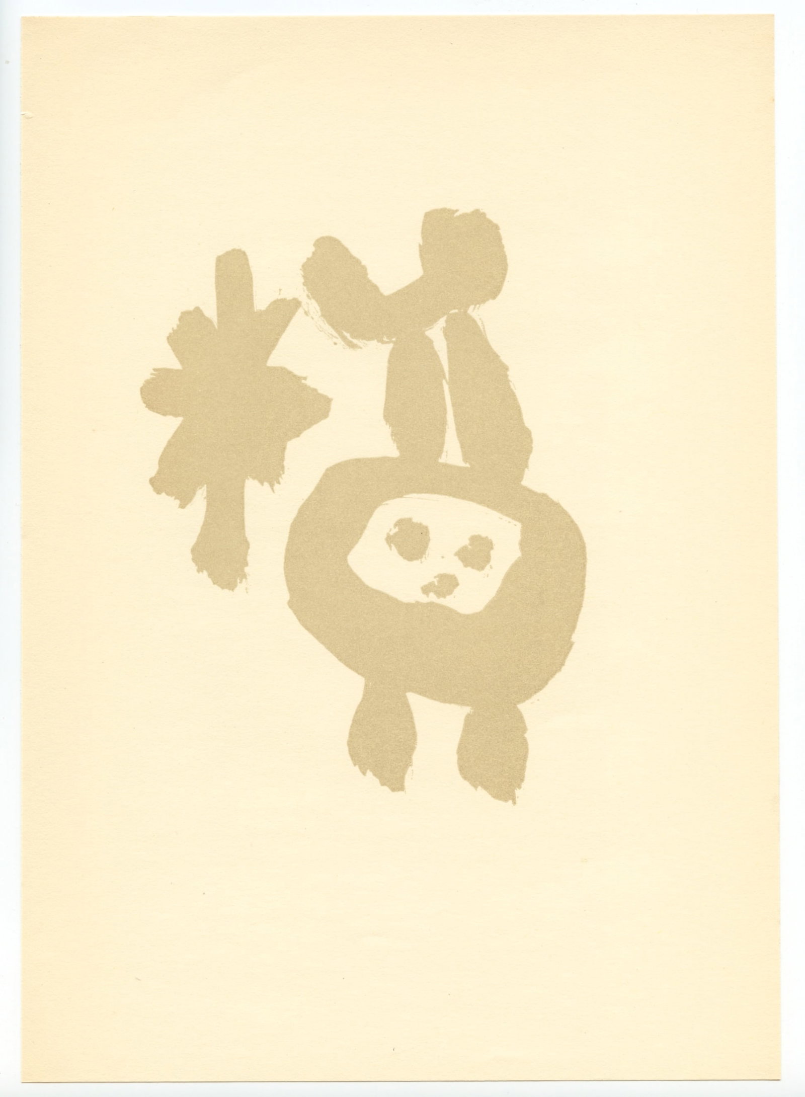 Joan Miro pochoir, 1947: Medium: pochoir stencil print (after the drawing). Printed in 1947 in an edition of 1500 and published by Curt Valentin for "The Prints of Joan Miro" portfolio. Size: 10 3/4 x 7 5/8 inches (273 x 193