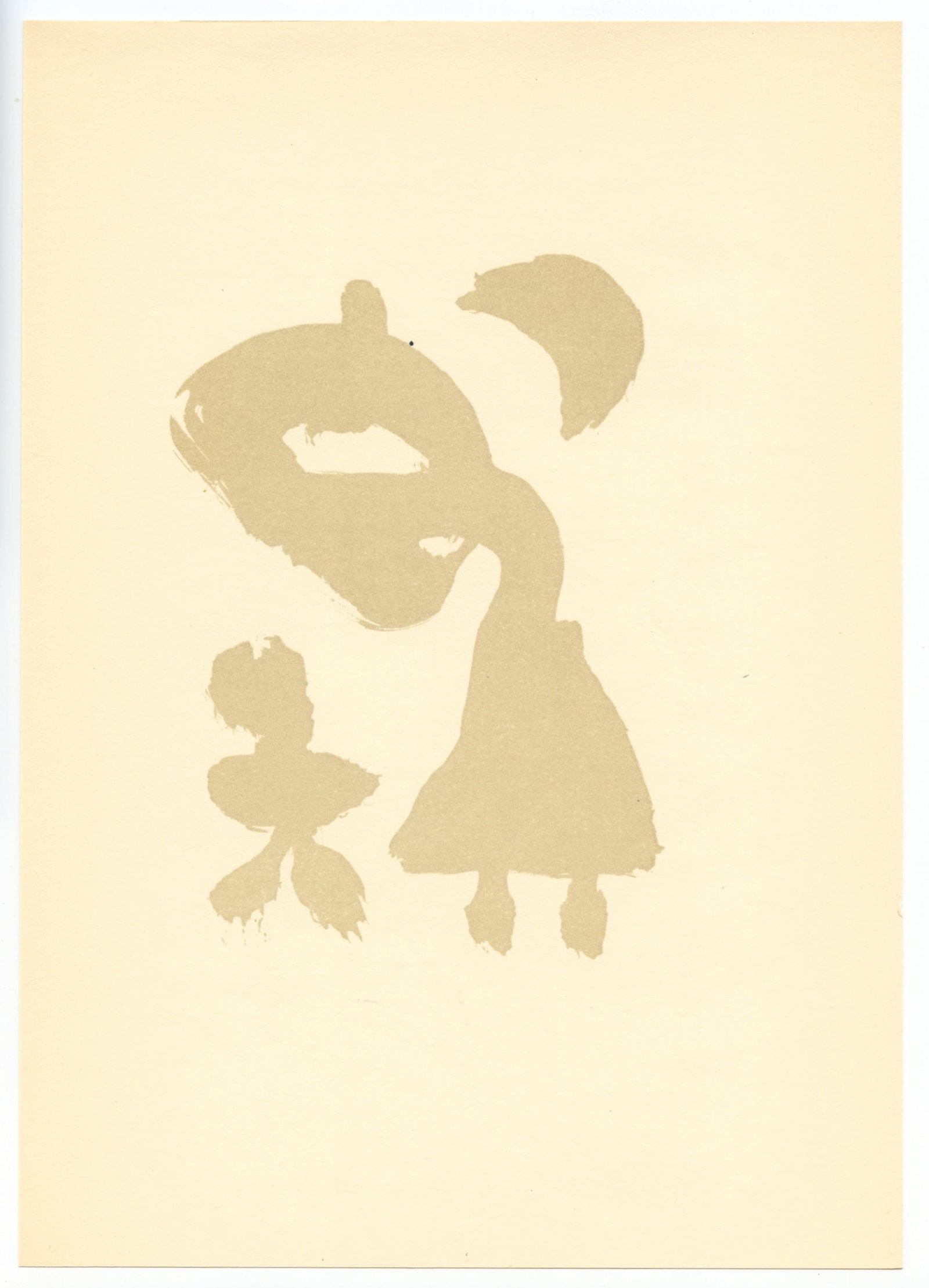 Joan Miro pochoir, 1947: Medium: pochoir stencil print (after the drawing). Printed in 1947 in an edition of 1500 and published by Curt Valentin for "The Prints of Joan Miro" portfolio. Size: 10 3/4 x 7 5/8 inches (273 x 193