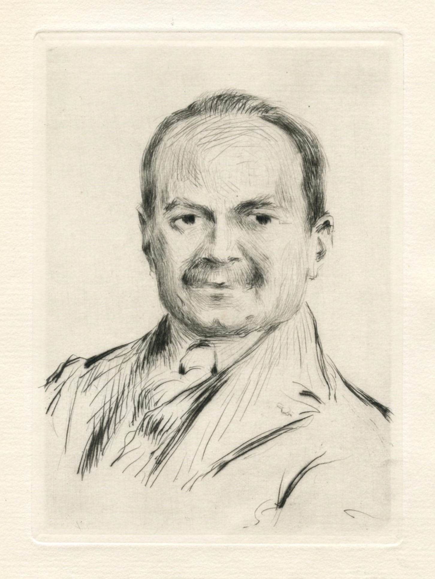 Luca Madrassi original etching "Portrait of Abel Hermant": Medium: original etching and drypoint. Printed in 1928 and published in Paris in a limited edition of 1100 for Abel Hermant's "Bigarrure". Plate size: 5 5/8 x 4 1/8 inches (143 x 105 mm). A nice