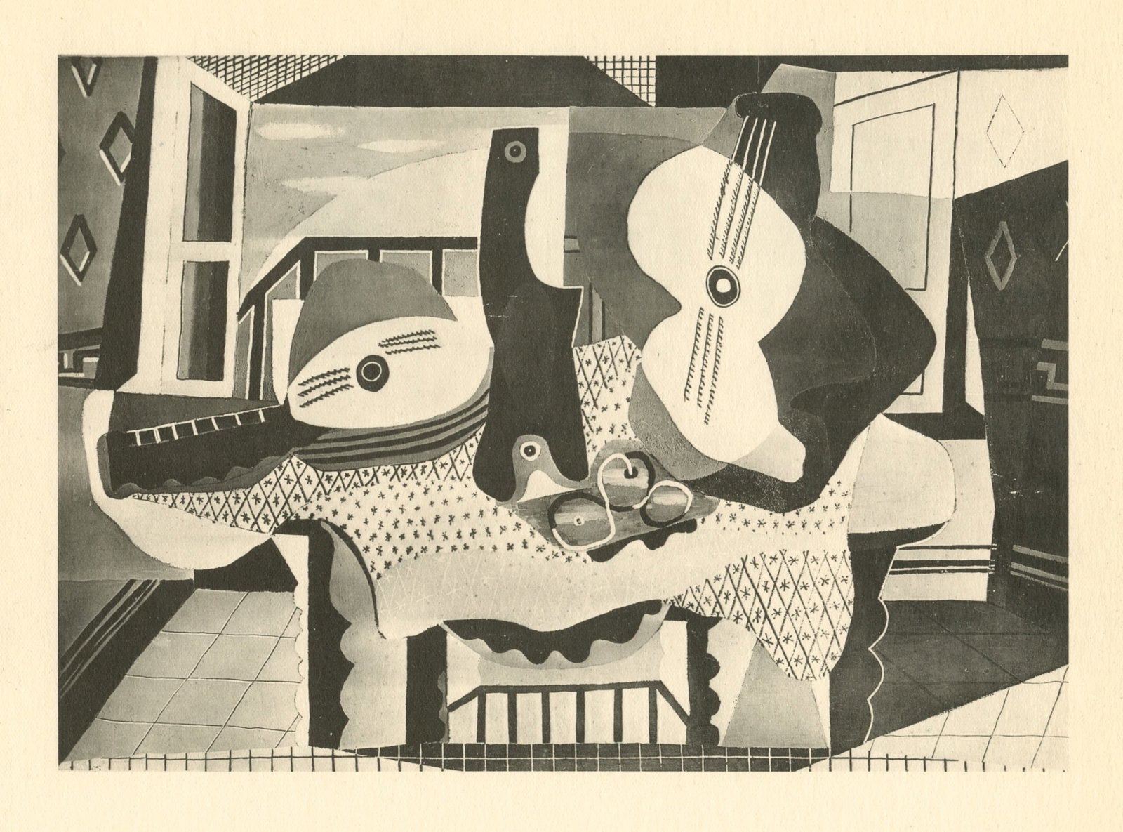 Pablo Picasso - Still Life with Guitar: Medium: collotype (after the painting). Printed in Paris in 1926 in an edition of 700 and published by Christian Zervos for the art revue Cahiers d'Art. Image size: 6 1/8 x 8 5/8 inches (155 x 218