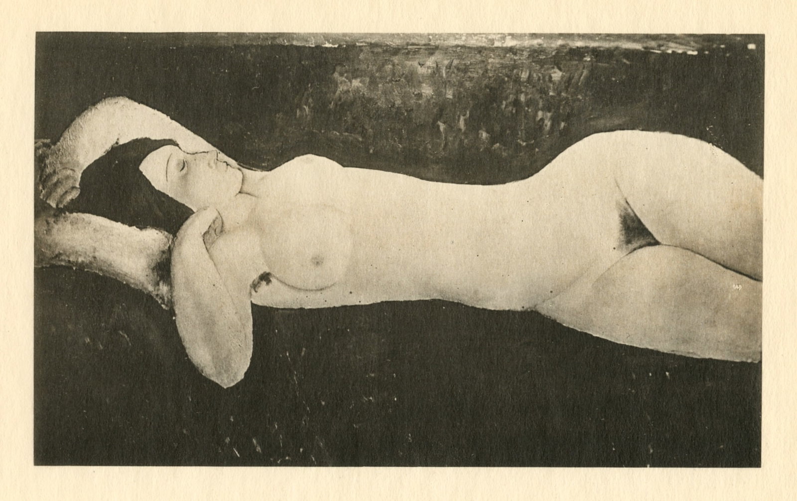 Amedeo Modigliani "Nu sur le divan": Medium: collotype (after the painting). Printed in 1926 at the Leon Marotte atelier and published in an edition of 1000 by Editions des Quatre Chemins. Image size: 4 3/4 x 7 7/8 inches (120 x 200 mm).