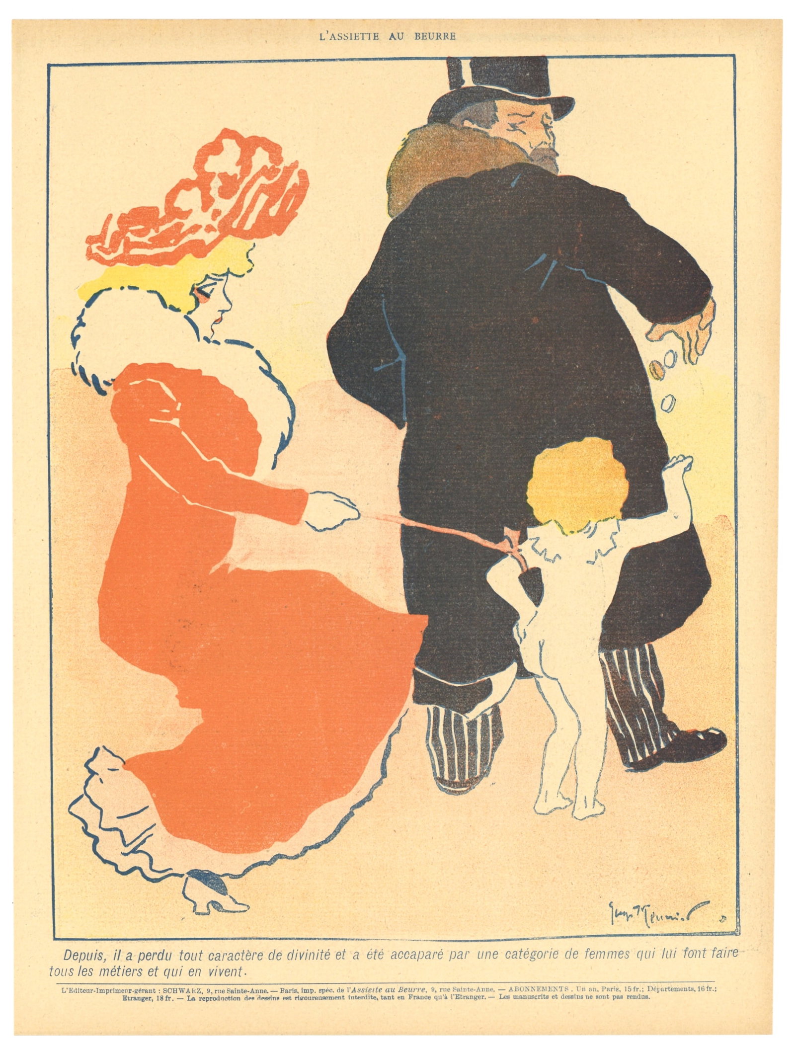 Georges Meunier lithograph, 1902: Medium: lithograph. Printed in 1902 for L'Assiette au Beurre (a satirical French journal which expressed political and social commentary through lithography). Size: 12 1/4 x 9 1/8 inches (310 x 232