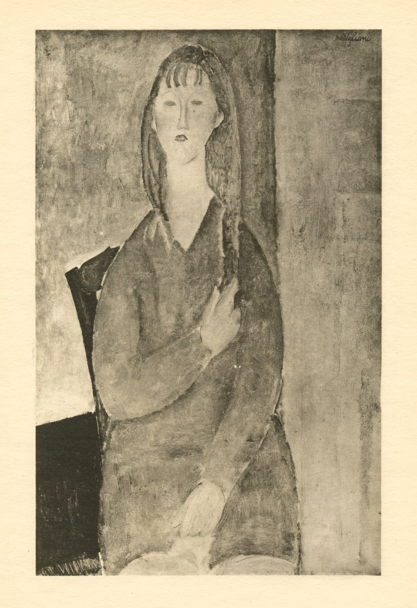 Amedeo Modigliani "Jeune fille en bleu": Medium: collotype (after the painting). Printed in 1926 at the Leon Marotte atelier and published in an edition of 1000 by Editions des Quatre Chemins. Image size: 8 x 5 inches (202 x 130 mm). Sheet s